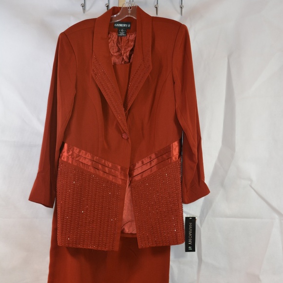 Beaded/Embellished Rust Coloured Special Occasion 2 pc suit SZ 14 Harmony NY NWT - Picture 9 of 11